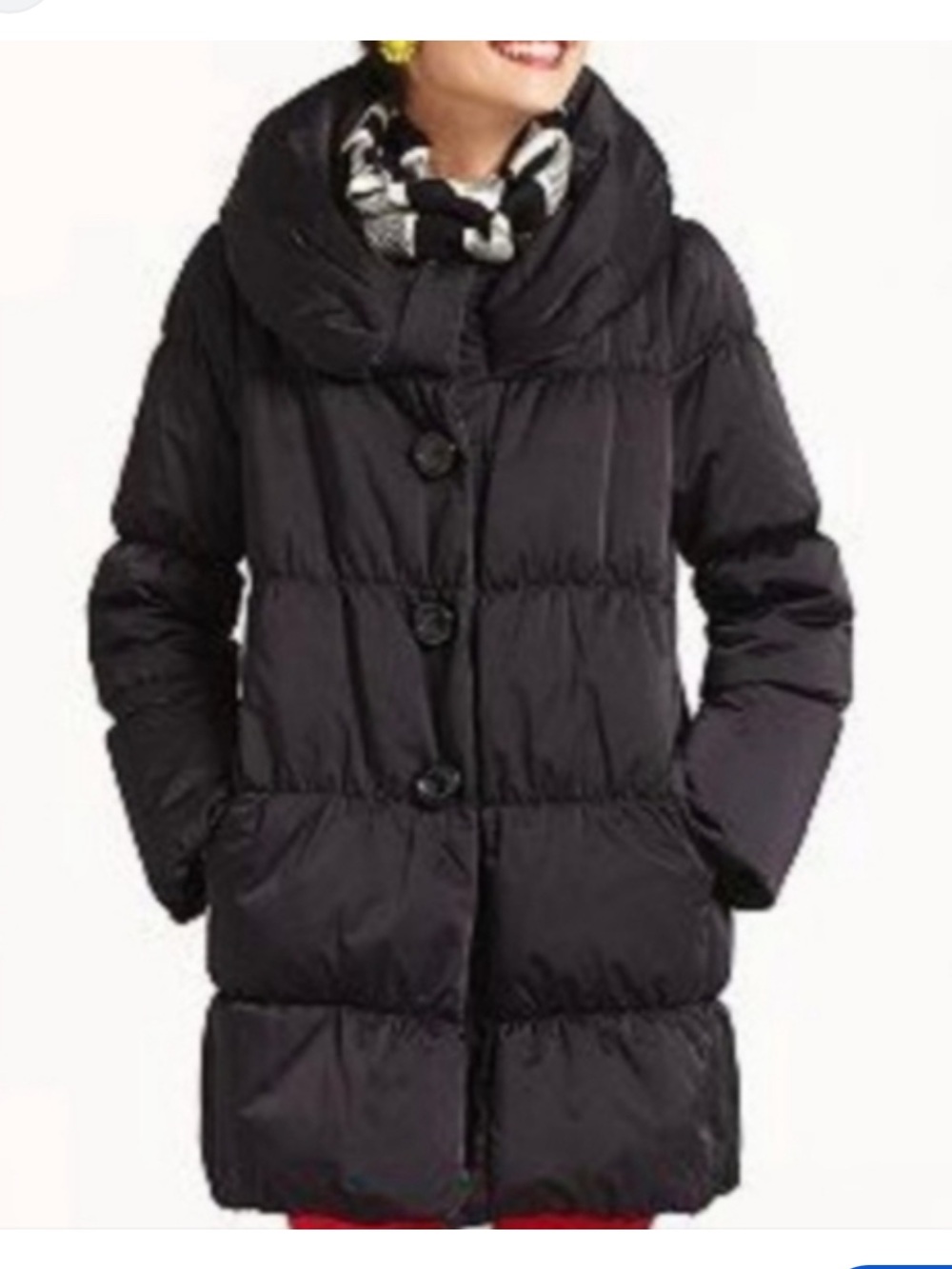 Kate Spade New York Alaine Button Down Puffer Coat w Bow Collar Sz XXS Black